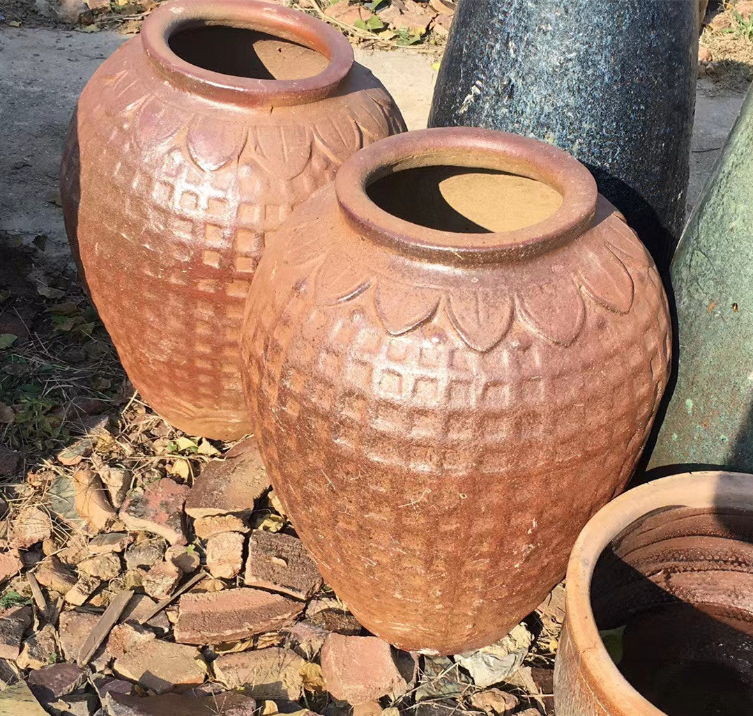 12#Lotus large lattice altar/stone pottery jar/courtyard garden landscape decoration