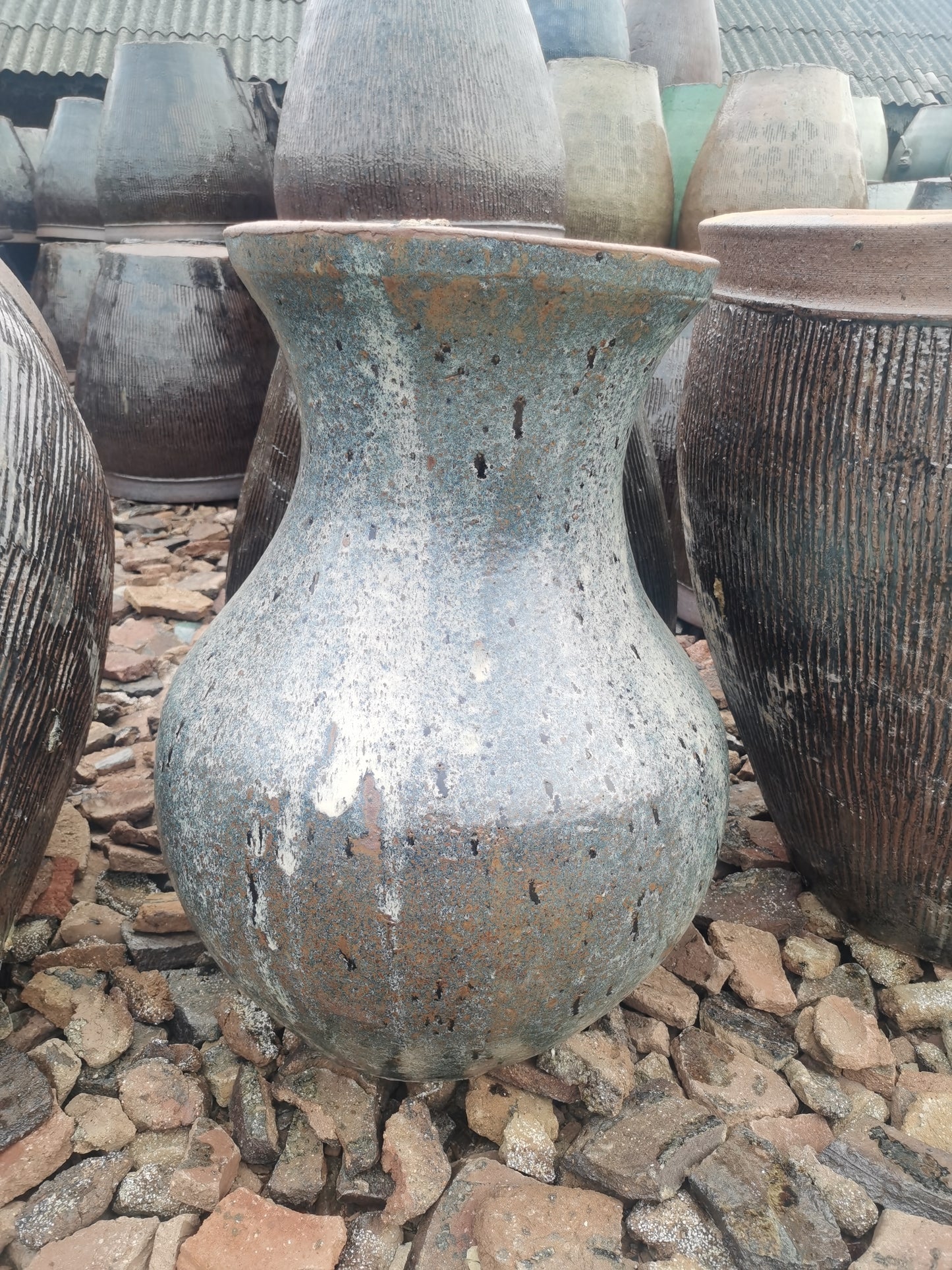 18#Pomegranate-shaped vase/flower arrangement stoneware pot/garden courtyard landscaping ceramic vase