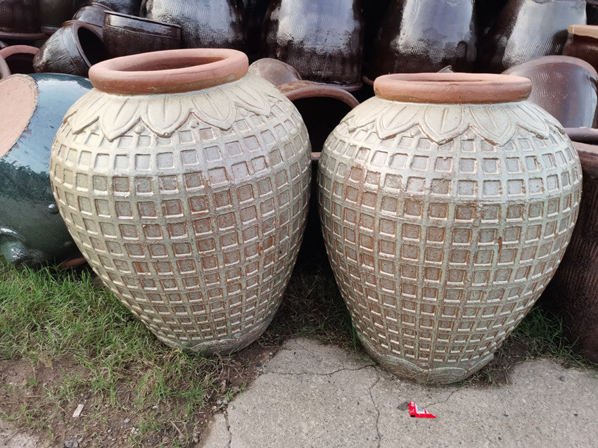 12#Lotus large lattice altar/stone pottery jar/courtyard garden landscape decoration