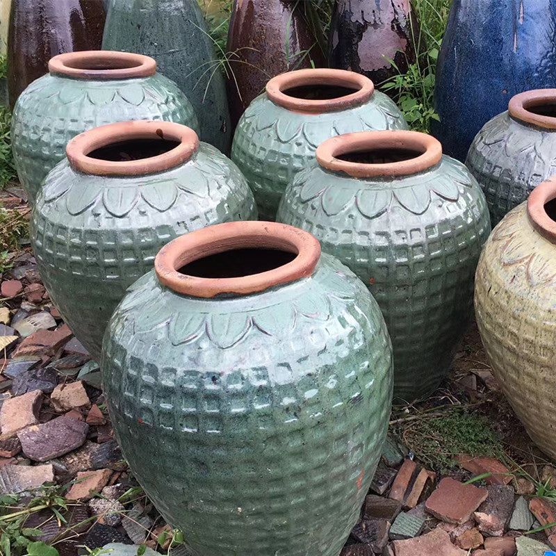 12#Lotus large lattice altar/stone pottery jar/courtyard garden landscape decoration