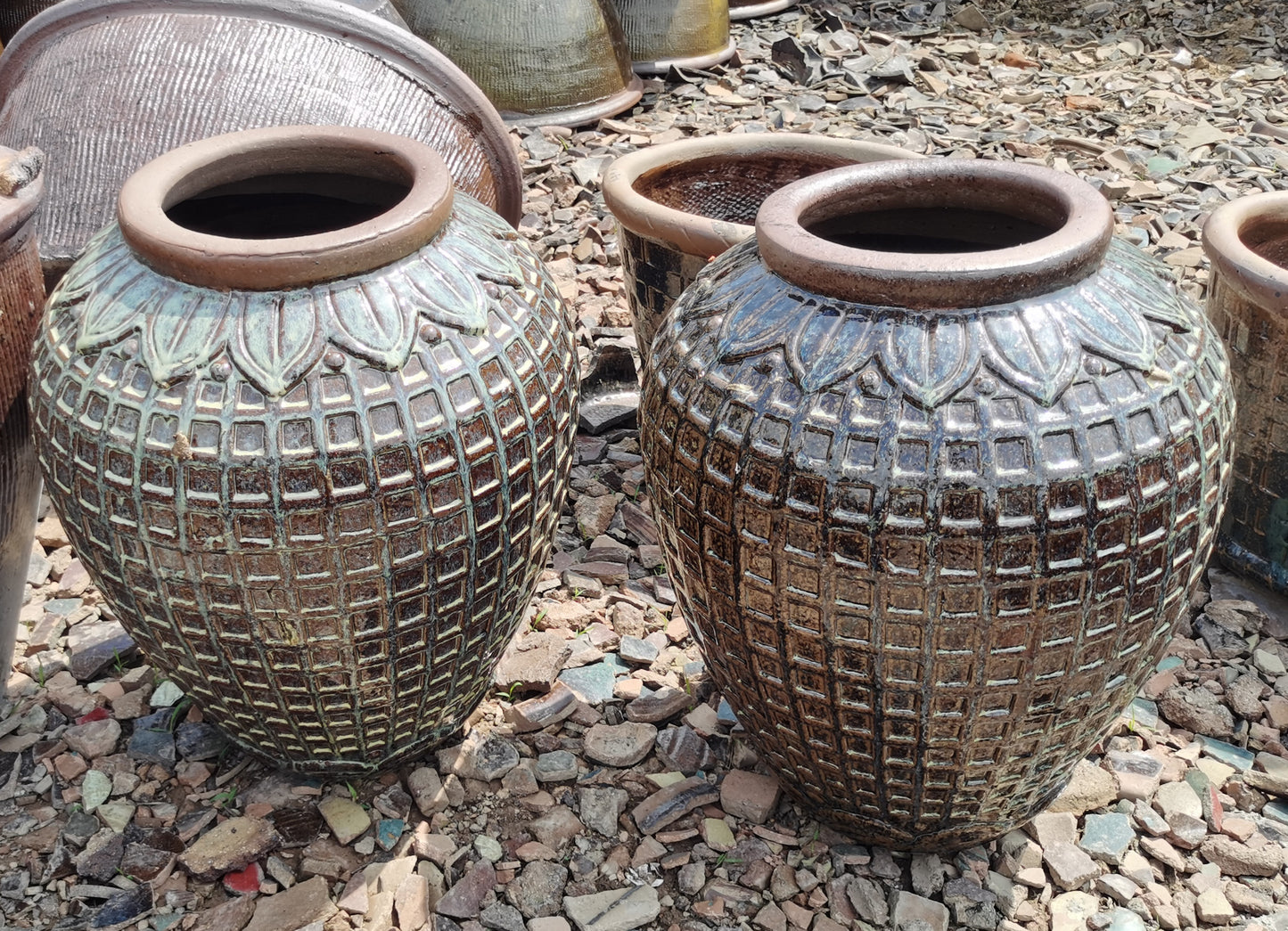 12#Lotus large lattice altar/stone pottery jar/courtyard garden landscape decoration