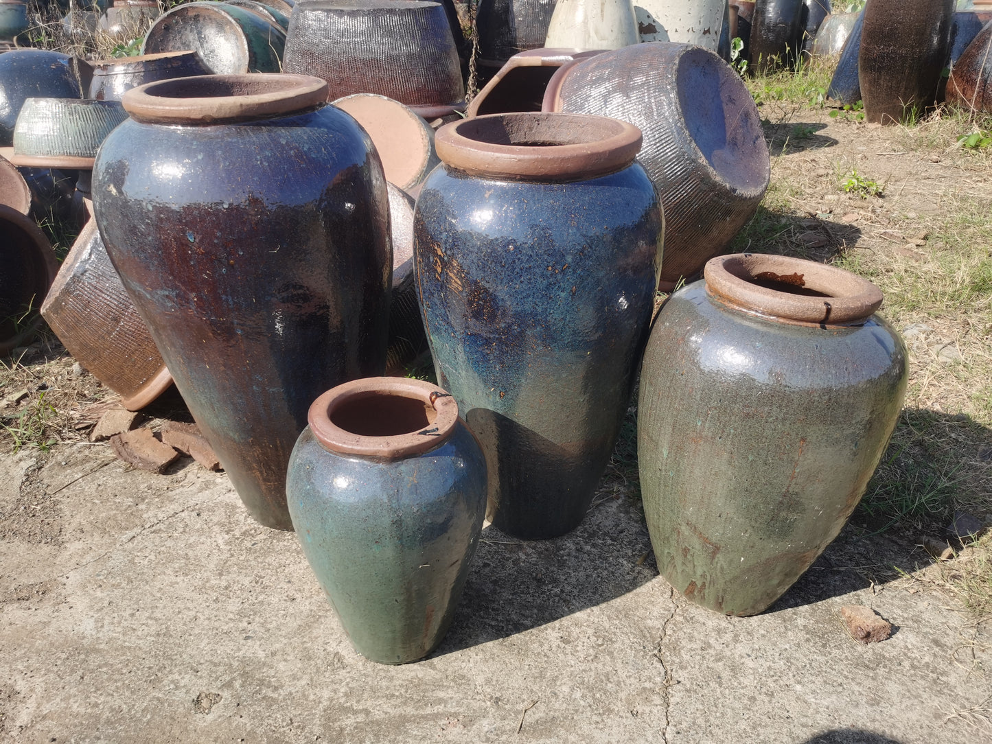 8#Slender coarse clay pot/garden landscape combination pot/ornament/old retro ceramics