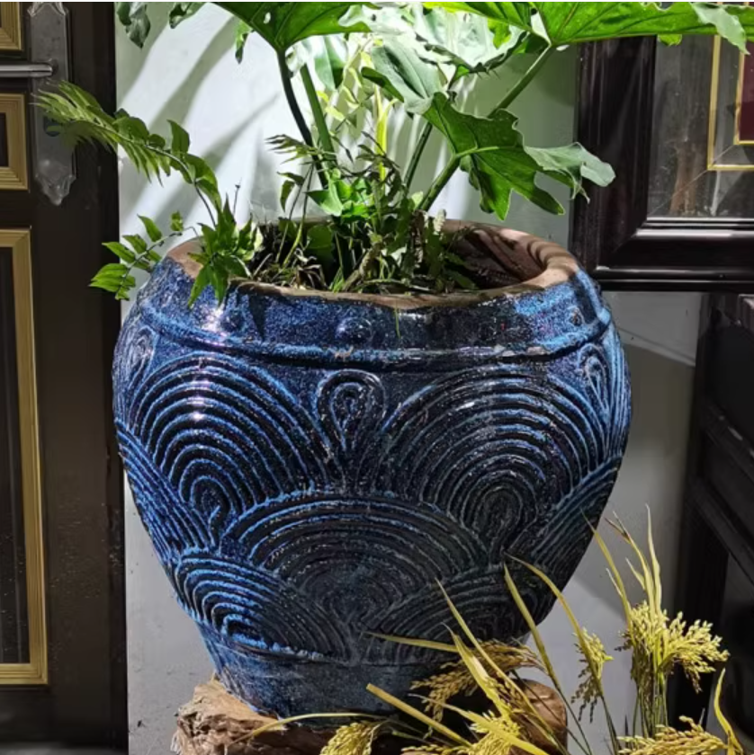 25#Wave pattern jar/hydroponic small pottery jar/garden landscaping pottery jar