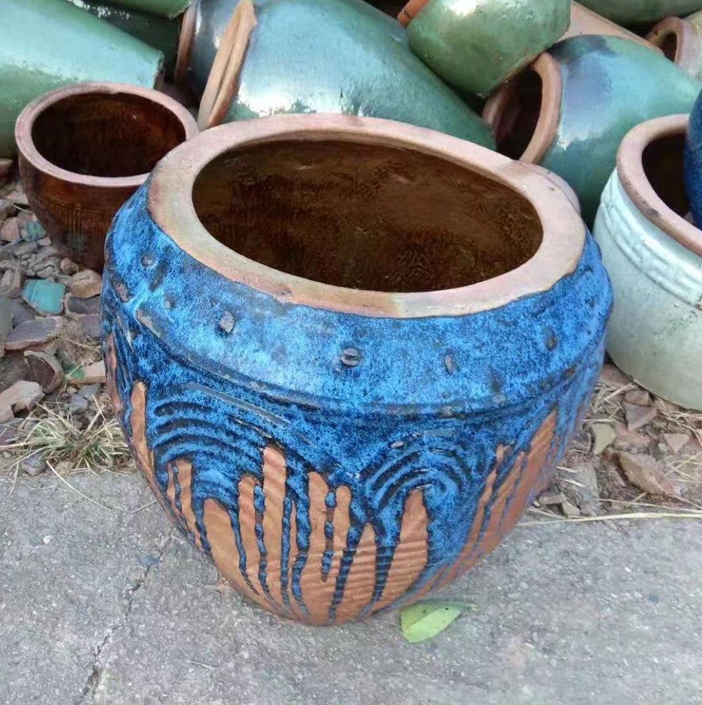 25#Wave pattern jar/hydroponic small pottery jar/garden landscaping pottery jar