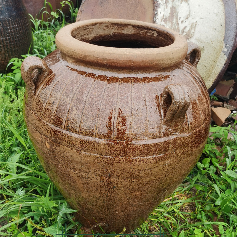 24#Small four-eared clay pot/vase flower arrangement/water feature clay pot/green plant landscaping flower pot