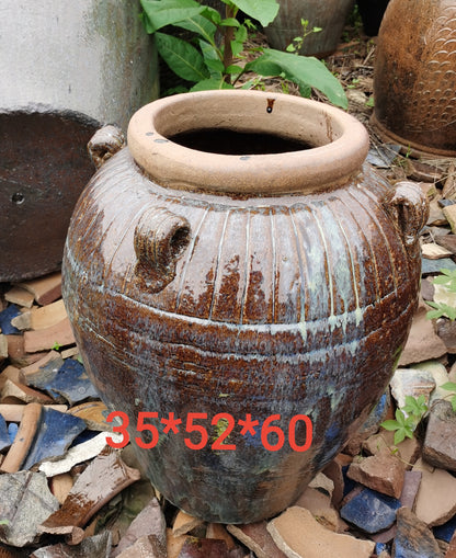 24#Small four-eared clay pot/vase flower arrangement/water feature clay pot/green plant landscaping flower pot
