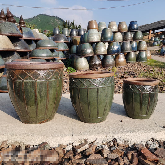 4#Color glazed stoneware jar garden landscaping planting flower pot