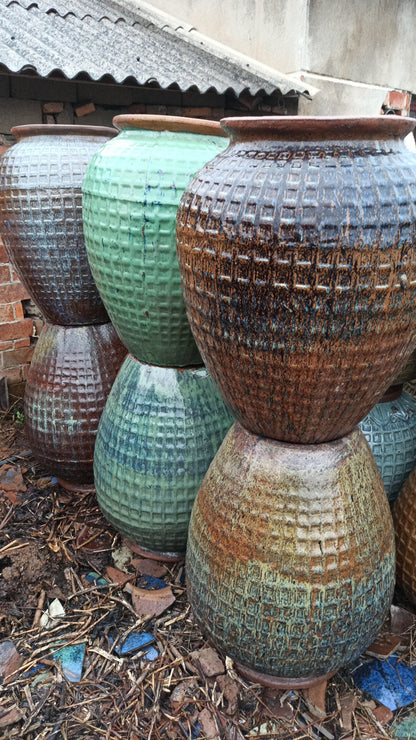 45#Checkered pottery altar/indoor soft pottery vase/garden pottery