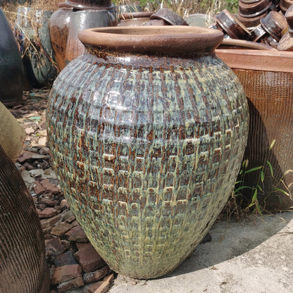 45#Checkered pottery altar/indoor soft pottery vase/garden pottery