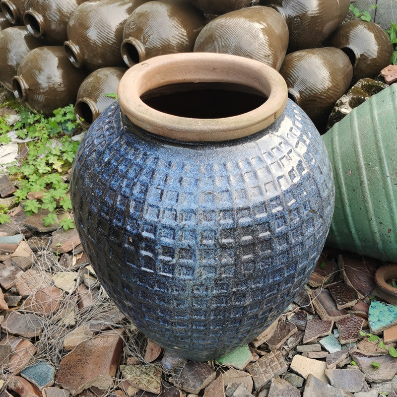 45#Checkered pottery altar/indoor soft pottery vase/garden pottery
