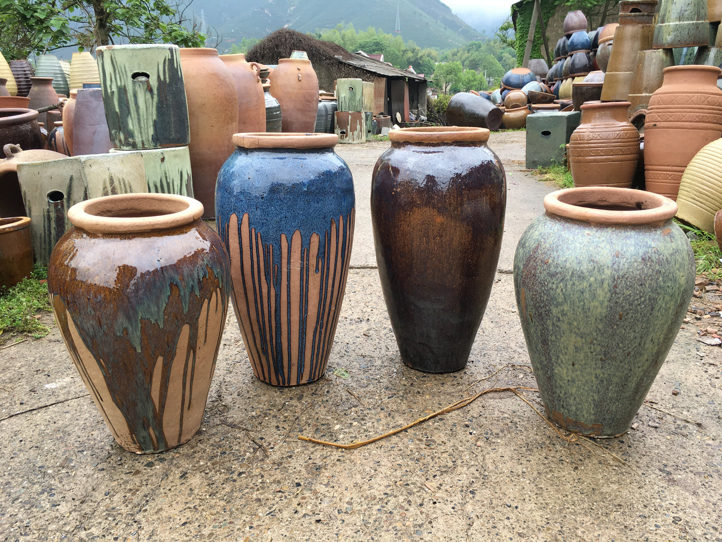 8#Slender coarse clay pot/garden landscape combination pot/ornament/old retro ceramics