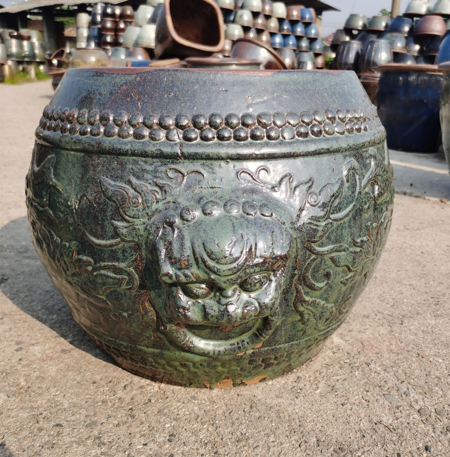 26#Lion head shaped pottery altar/Chinese drum shaped flower pot/Indoor ceramic ornaments