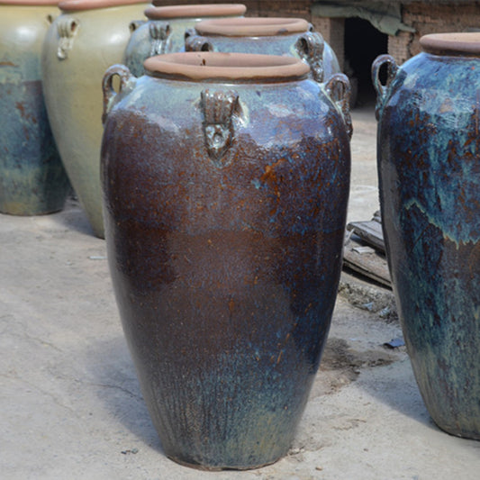 17#Large four-eared vase/stone pottery pot/garden courtyard landscaping ceramic vase