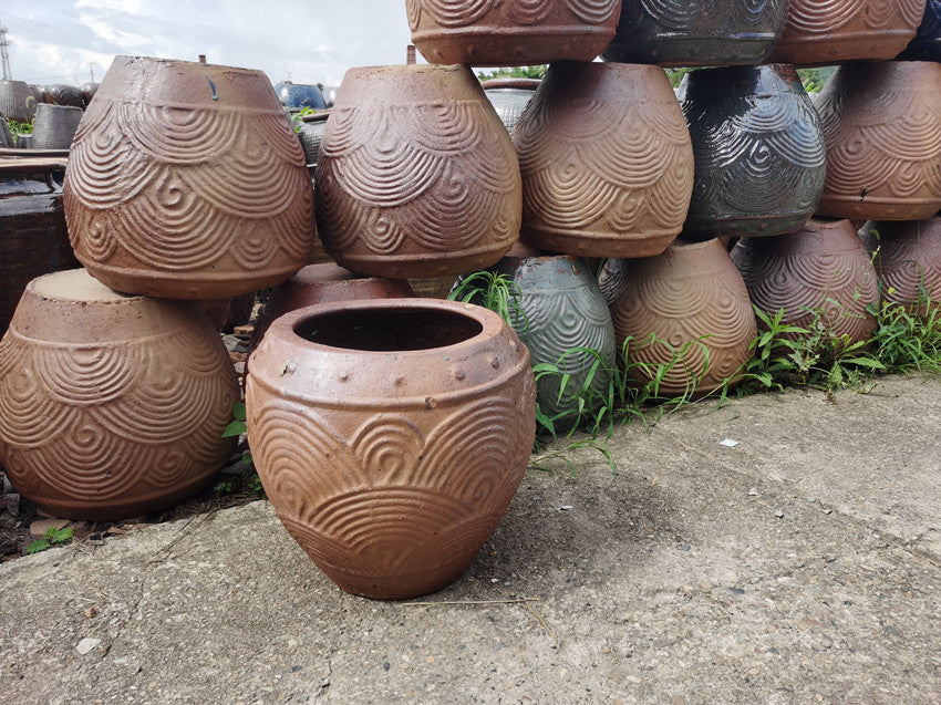 25#Wave pattern jar/hydroponic small pottery jar/garden landscaping pottery jar