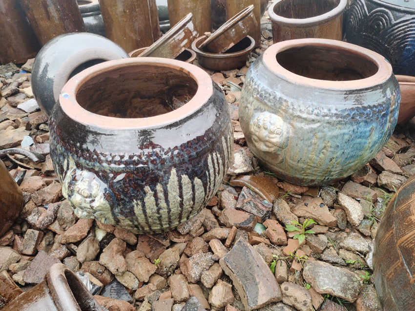 26#Lion head shaped pottery altar/Chinese drum shaped flower pot/Indoor ceramic ornaments
