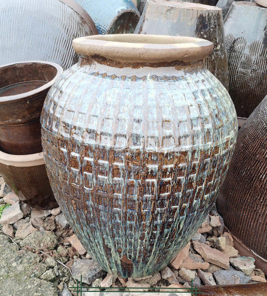 45#Checkered pottery altar/indoor soft pottery vase/garden pottery