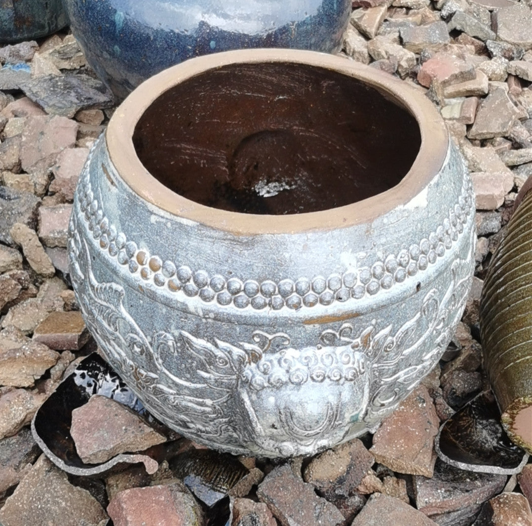 26#Lion head shaped pottery altar/Chinese drum shaped flower pot/Indoor ceramic ornaments